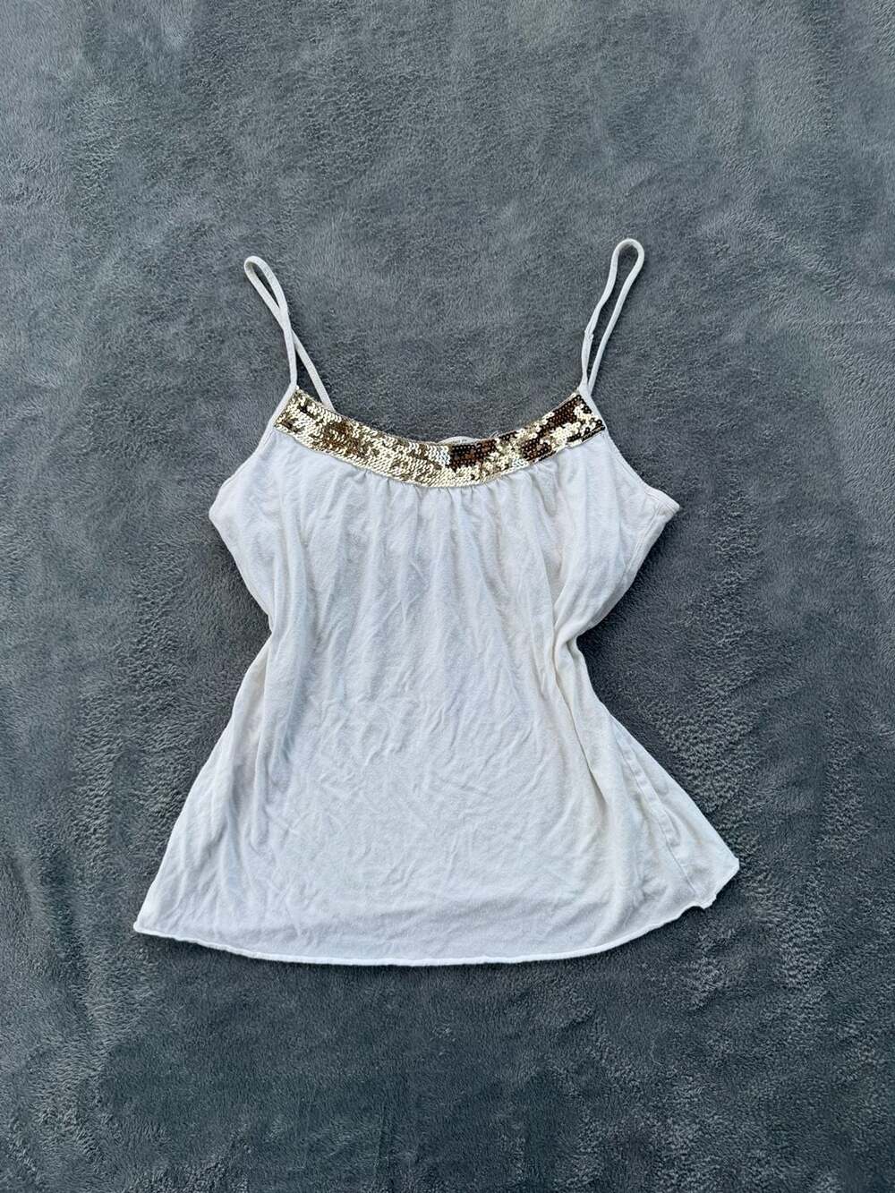 Old Navy Perfect Fit Sequin Trim Tank Top Size M White Y2K Cami